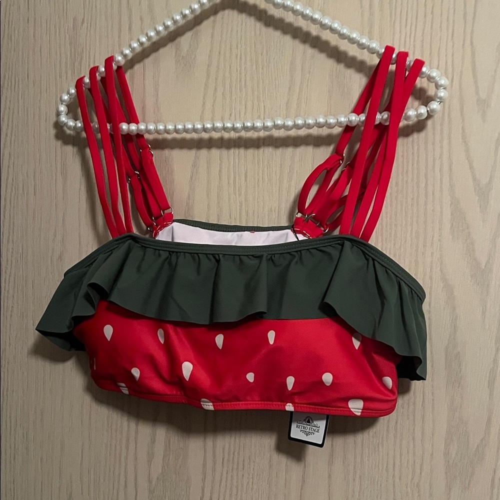 Red and Green Ruffled Bikini Top and Bottom